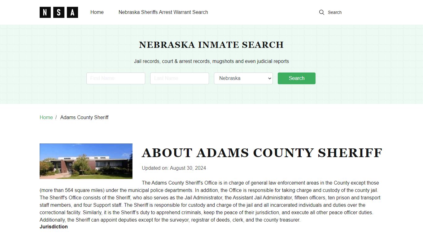 Adams County Sheriff, Nebraska and County Jail Information