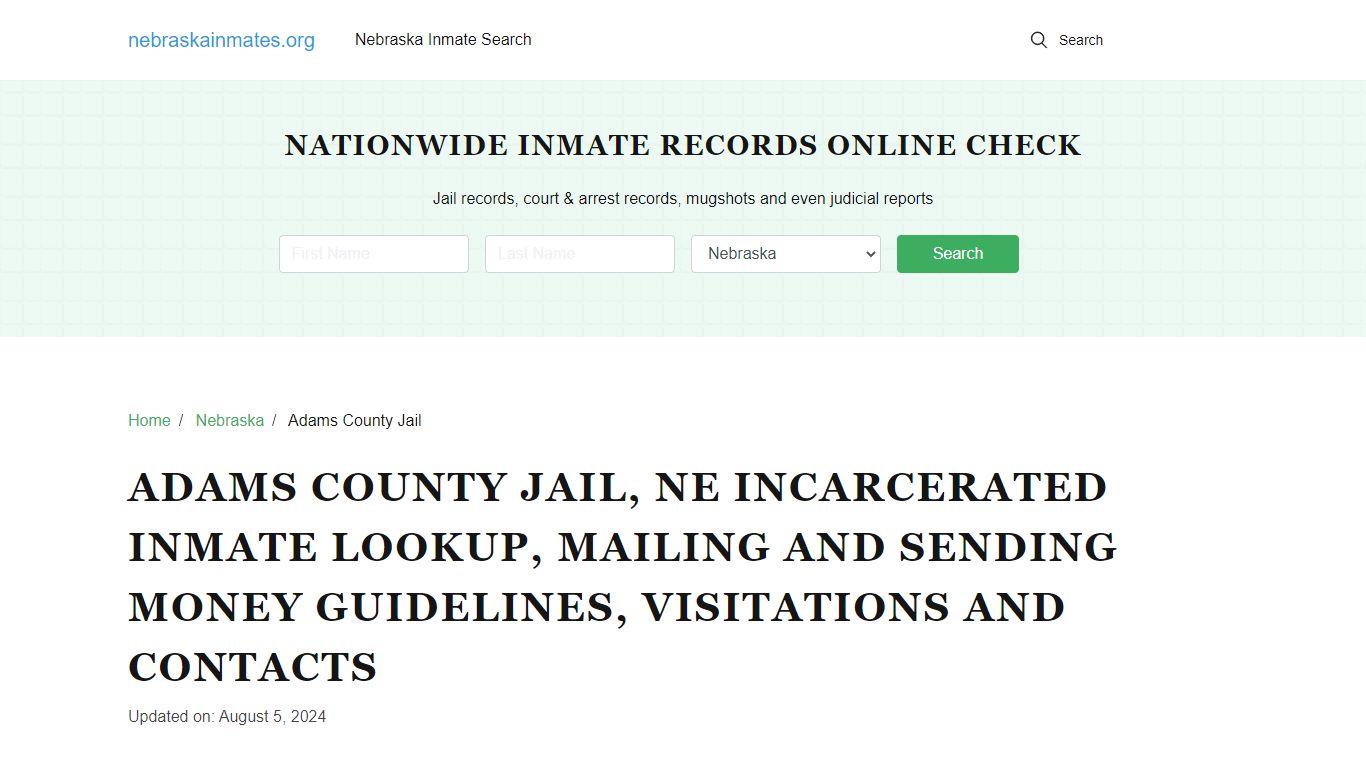 Adams County Jail, NE: Offender Locator, Visitation & Contact Info