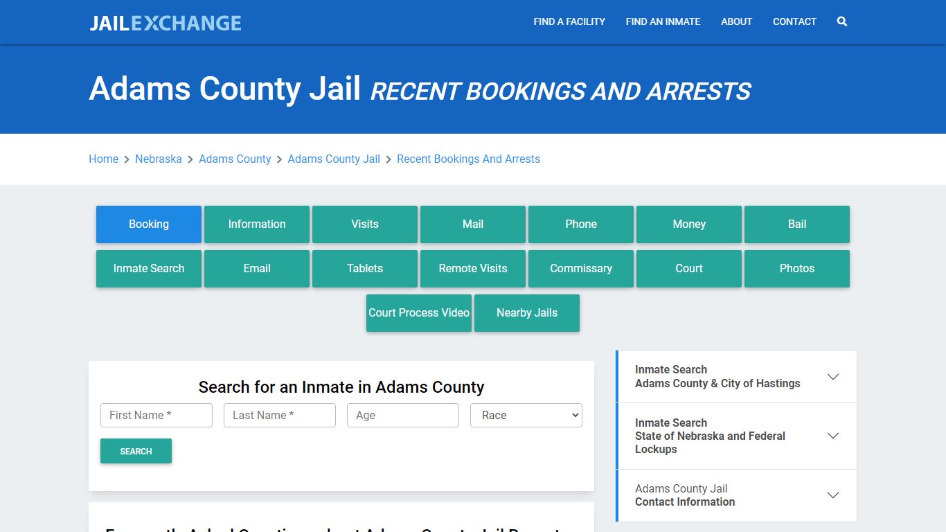 Adams County Jail NE Recent Arrests and Bookings - Jail Exchange